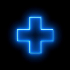 Obraz premium A glowing blue cross shape against a stark black background