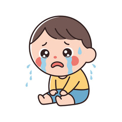 Sad Baby Boy Crying with Tears Flowing Down, Emotional Distress and Loneliness, Expressing Disappointment and Melancholy