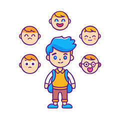 Set of elements for creating boy character animation. Little schoolboy with different emotions, gestures and poses. Arms, legs and other body parts construction. Cartoon flat vector collection
