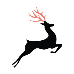 illustration and silhouuette of a stag running fast
