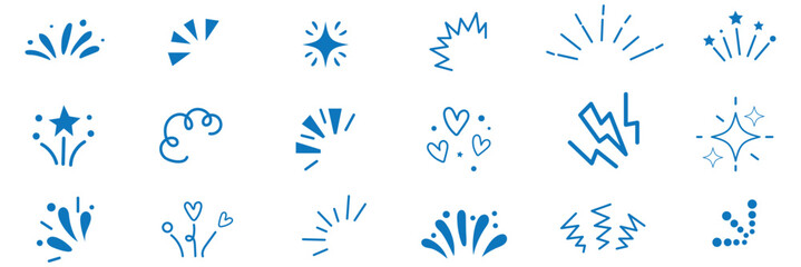Star background confetti set. Hand drawn doodle star shapes and birthday confetti with cute sparkle, holiday twinkle brush elements, and glowing cartoon kid pattern. Vector illustration