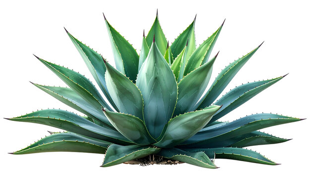 A close-up shot of a vibrant, large, spiky agave plant with sharp leaf tips - Powered by Adobe