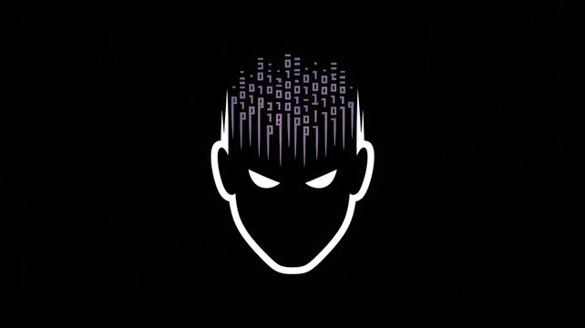 A digital mind a stylized depiction of a head with binary code emanating from it, symbolizing artificial intelligence and the digital age
