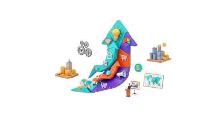 Business growth chart 3d in transparent image 