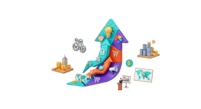 Business growth chart 3d in transparent image 