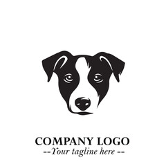 Cute Head of Dog Logo Symbol in Black on White Background with Modern Minimalist Design
