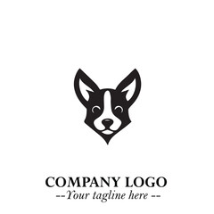 Cute Head of Dog Logo Symbol in Black on White Background with Modern Minimalist Design
