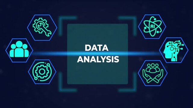 Teal digital data analysis concept with AI and network icons on a blurred dark background artificial intelligence - Powered by Adobe