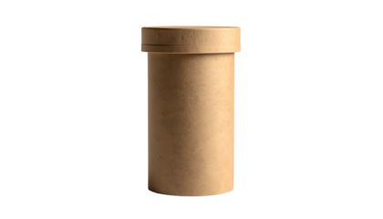 Brown cylindrical container with a separate lid against a solid black background