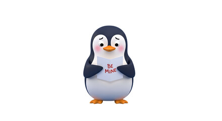 Naklejka premium Adorable penguin holding a 'Be Mine' card, perfect for Valentine's Day greetings and sweet romantic messages