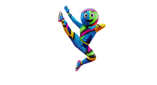 Vibrant mascot character strikes a dynamic pose, perfect for energetic branding and playful marketing campaigns