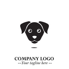 Cute Head of Dog Logo Symbol in Black on White Background with Modern Minimalist Design
