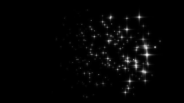Glitter sparkle twinkle animation, fairy dust motion, shining particles trail, glowing stars light, 4k seamless loop on black background.