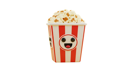 Adorable 3D popcorn bucket character with a happy face, perfect for movie night themed designs and family fun