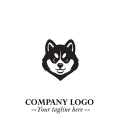 Cute Head of Dog Logo Symbol in Black on White Background with Modern Minimalist Design
