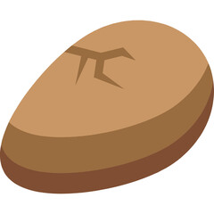 Brown Oval Object with Simple Cracks Isolated on Transparent Background and Subtle Shading Indicating Depth