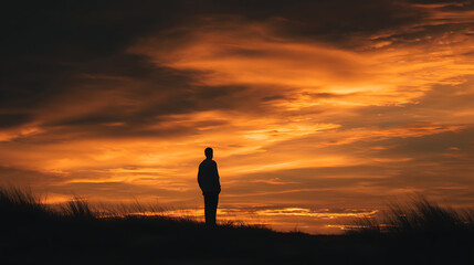 A figure silhouetted against a sunset, reflecting on the mysteries of the mind