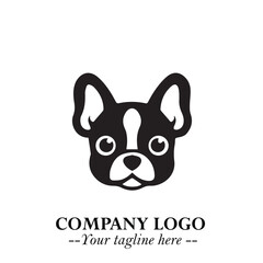 Cute Head of Dog Logo Symbol in Black on White Background with Modern Minimalist Design
