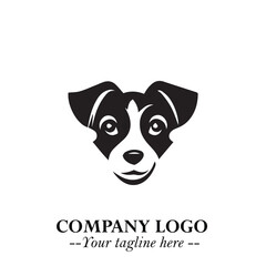 Cute Head of Dog Logo Symbol in Black on White Background with Modern Minimalist Design
