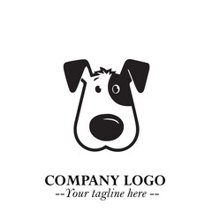 Cute Head of Dog Logo Symbol in Black on White Background with Modern Minimalist Design
