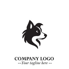 Cute Head of Dog Logo Symbol in Black on White Background with Modern Minimalist Design
