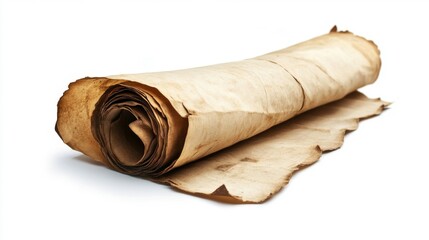 Old paper or parchment scroll isolated on wood