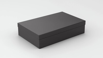 Black horizontal thin blank box from front top side far angle. 3D illustration isolated on white background