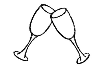 Hand drawn champagne glasses clinking together Alcohol drink clipart in doodle style Single element for print, web, design, decor Happy New Year 2026
