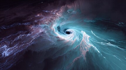 Cosmic phenomenon black hole swirling in space digital art deep universe abstract viewpoint