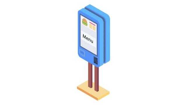 A fast food ordering machine displaying a colorful menu with various food options and prices.