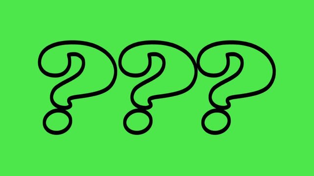 Animation of question mark with green screen background. video black and white thin line icon for web design. Why, ask, question problem 4k video.