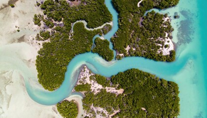 Aerial View of Teal Mangrove Veins Branching in Tranquil Waters
