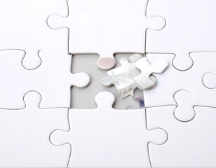 Fototapeta premium Close-up of a nearly completed jigsaw puzzle with a missing piece