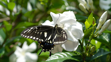 Butterfly on white flower