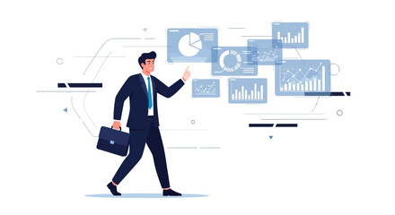 Business Leader Presenting Data Visualization And Business Analytics In Modern Style