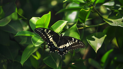 Butterfly on green leaves