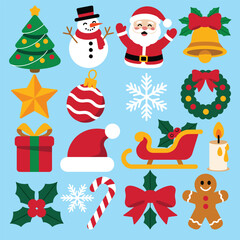 Festive Christmas Icons Set on Blue Background for Holiday Projects and Designs Celebrating the Spirit of the Season