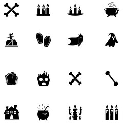 Black icon set for web design featuring tree heart hat travel christmas and space symbols.