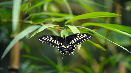 Butterfly on green leaves