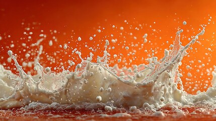 Liquid splashes against an orange background creating dynamic movement and texture.