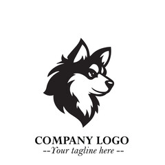 Cute Head of Dog Logo Symbol in Black on White Background with Modern Minimalist Design
