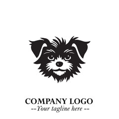 Cute Head of Dog Logo Symbol in Black on White Background with Modern Minimalist Design

