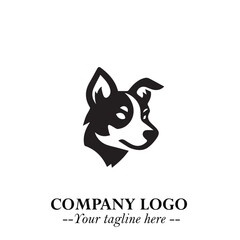 Cute Head of Dog Logo Symbol in Black on White Background with Modern Minimalist Design
