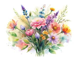 Boho Style Watercolor Wildflower Bouquet vector illustration