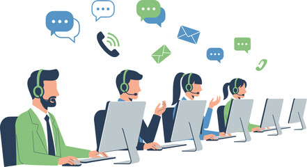 Friendly customer support team offering assistance via phone, chat, and email communication solutions
