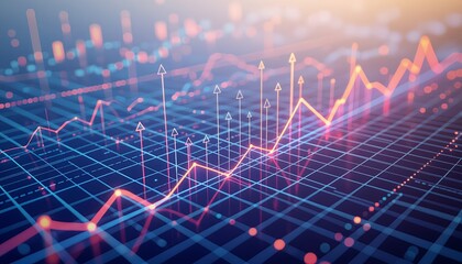 Futuristic financial graph showing business growth, data analysis, and success