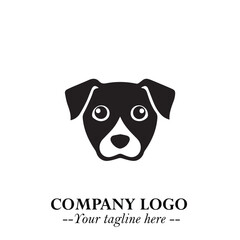 Cute Head of Dog Logo Symbol in Black on White Background with Modern Minimalist Design
