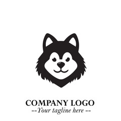 Cute Head of Dog Logo Symbol in Black on White Background with Modern Minimalist Design
