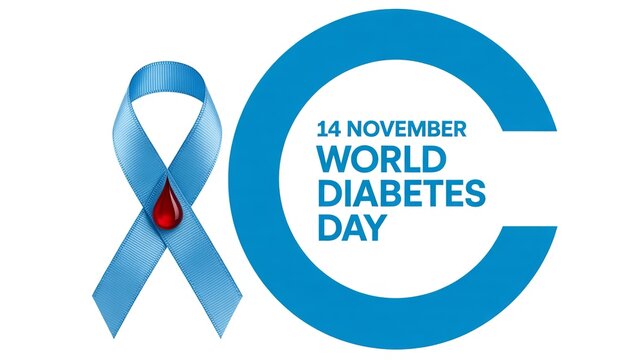 World diabetes day awareness ribbon with blood drop and blue circle for november fourteenth
