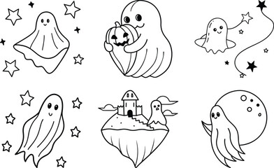 Magical Stars and Sparkle Halloween Line Art Elements